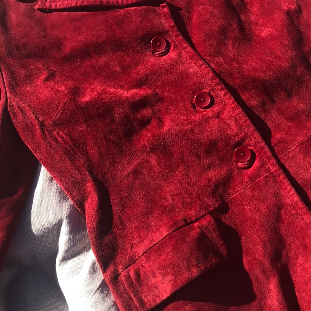vintage red suede leather coat - Picture 3 of 4